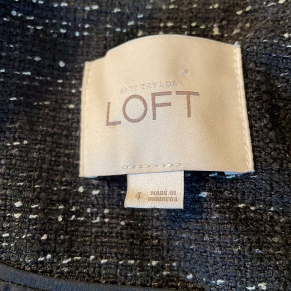 Loft Black White Speckled Tweed Blazer Jacket Career Lined Open Hook Closure 4 - Picture 6 of 8
